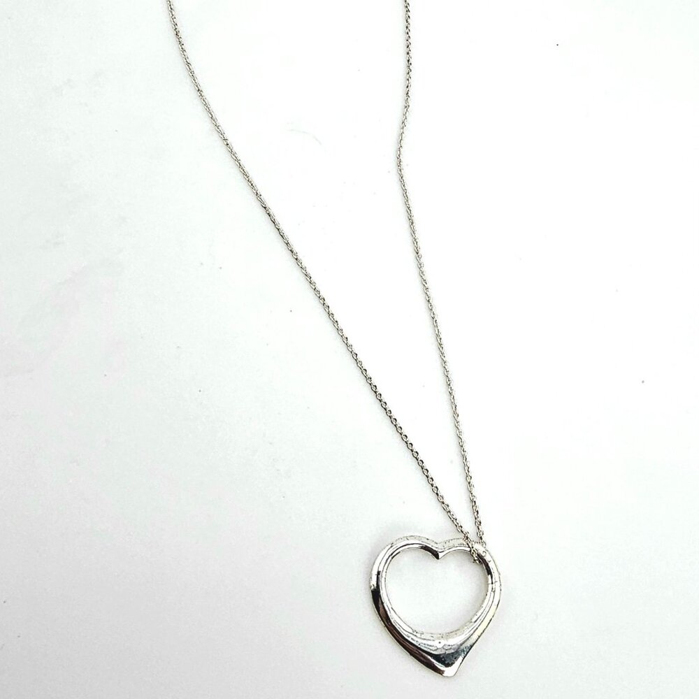925 Sterling Silver Open Heart Pendant Necklace 16" Like New